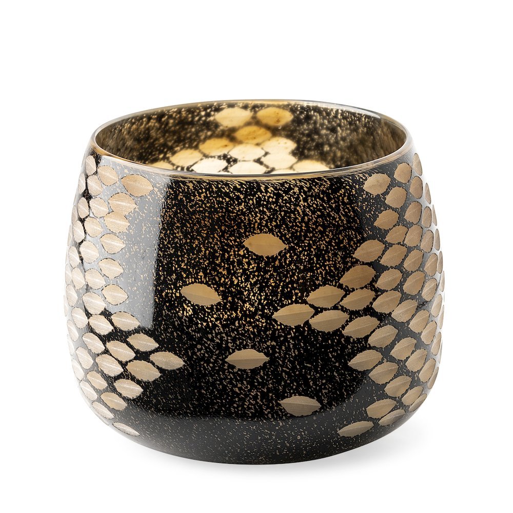 Mojave Small Black and Gold Detail Glass Vase. Picture 1