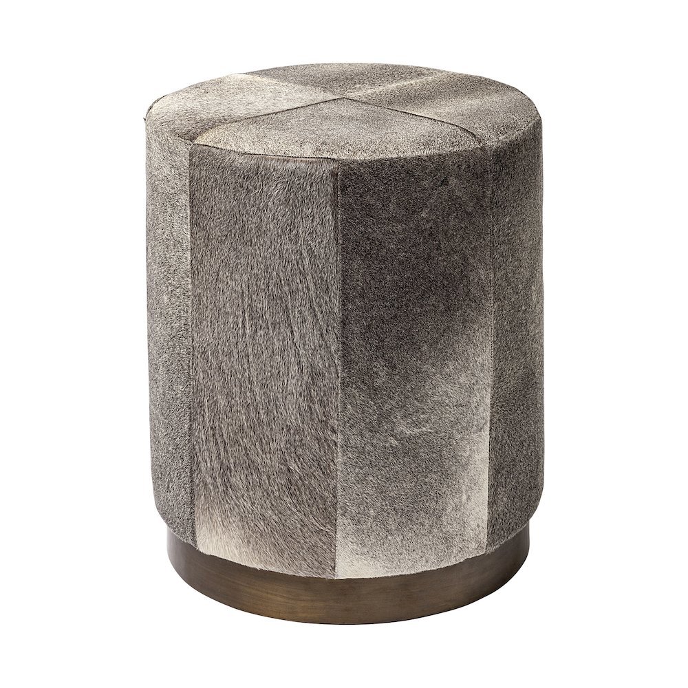 Zahavi I 23"H grey-toned hair-on-hide ottoman. Picture 1