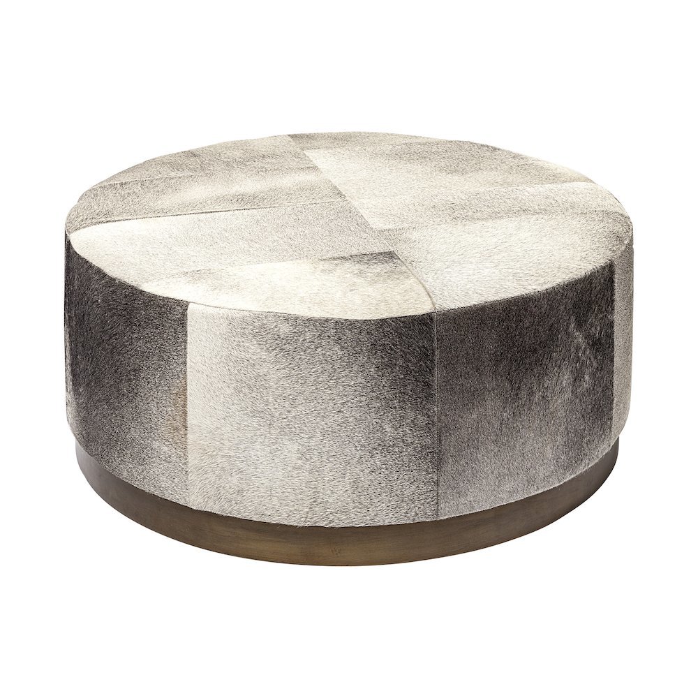 Zahavi 36" Gray Hair-On-hide W/Metal Base Ottoman. Picture 1