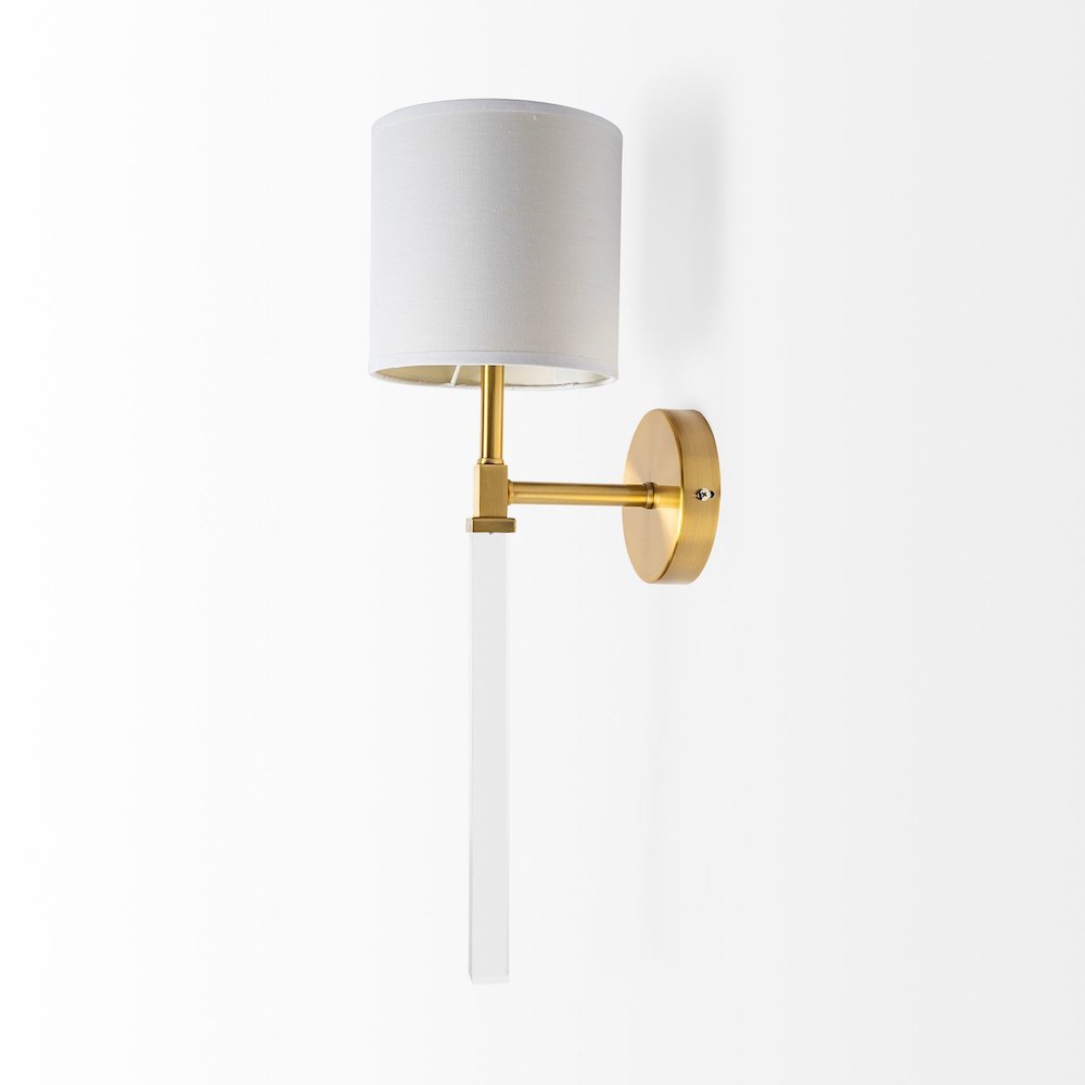 Santander II 6.5x22 Gold Metal and White Linen Shade Wall Sconce. Picture 2