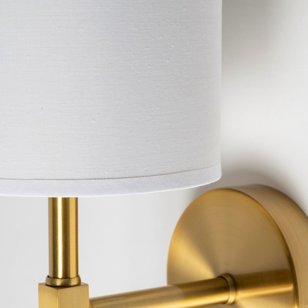 Santander II 6.5x22 Gold Metal and White Linen Shade Wall Sconce. Picture 3