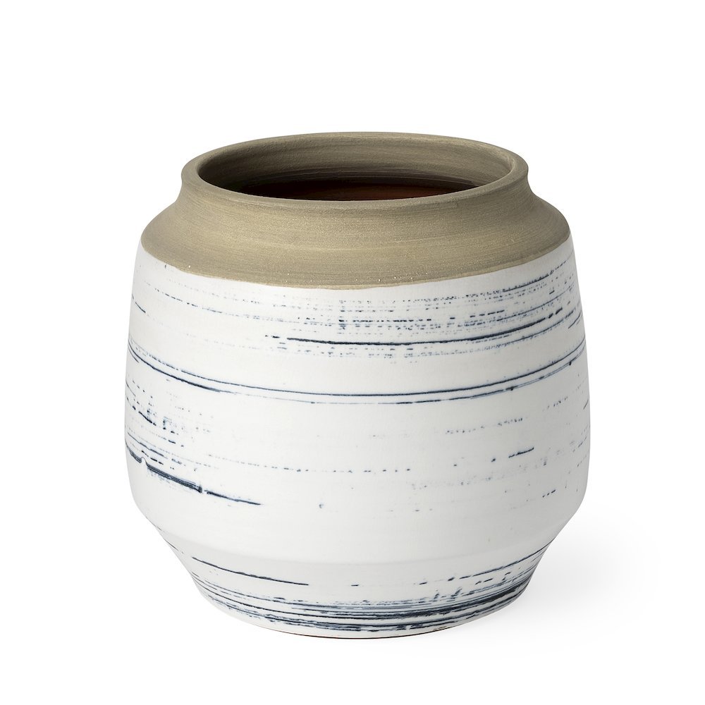 Sonnett Short White/Blue Ceramic Vase. Picture 1
