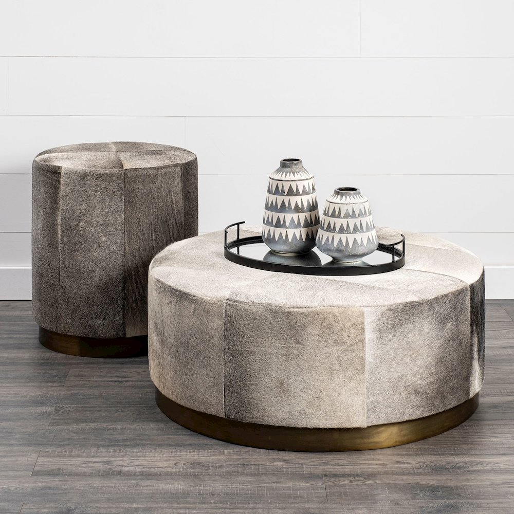 Zahavi I 23"H grey-toned hair-on-hide ottoman. Picture 2