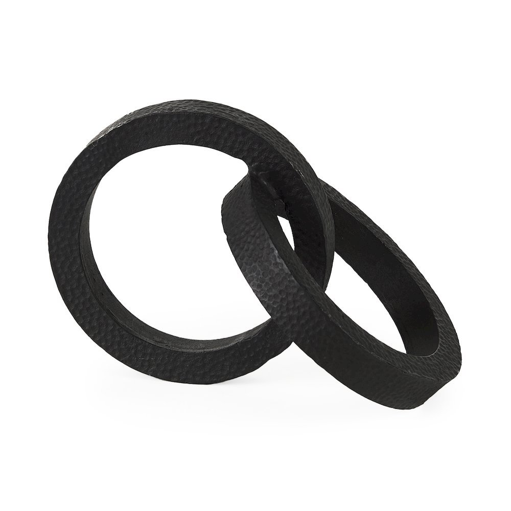 Rafiki Two Blackened Hammered Finish Metal Conjoined Circles. Picture 1