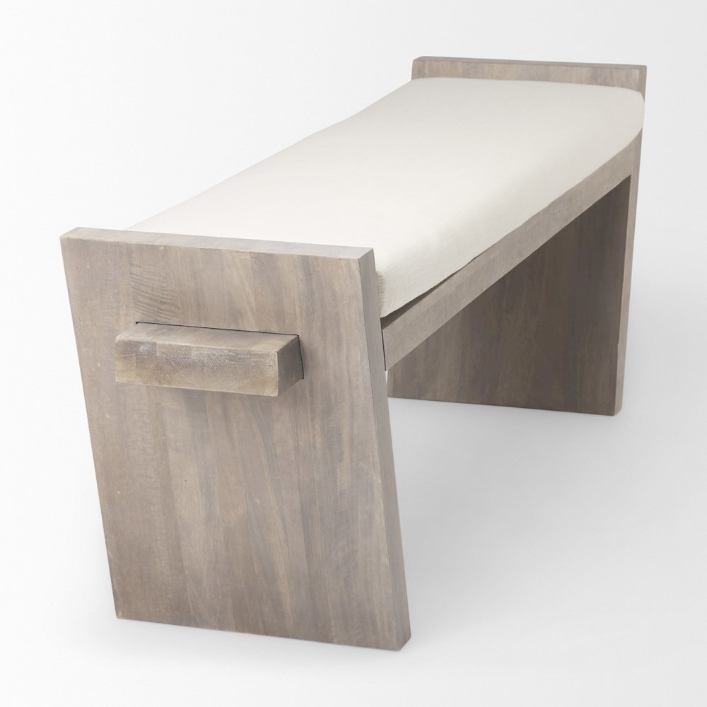 Elaine I 58L x 14.75W x 20H Brown Wood Upholstered Cream Seat Entryway Bench. Picture 3