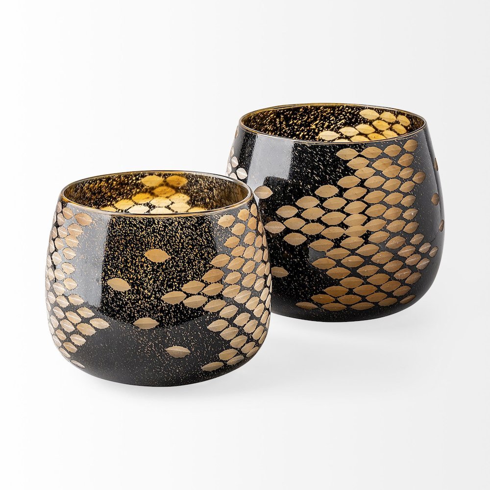 Mojave Small Black and Gold Detail Glass Vase. Picture 3