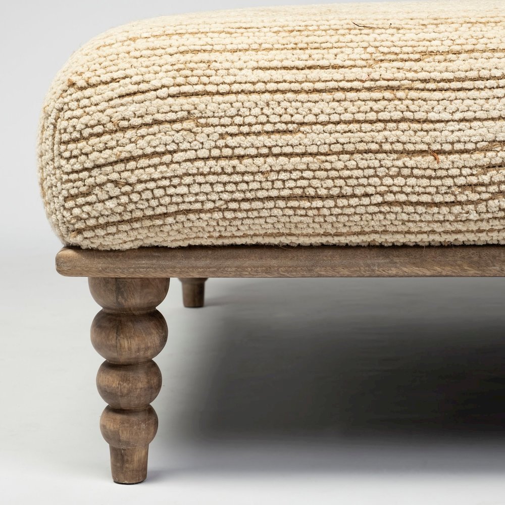 Alder I 42L x 42W Upholstered Cream Seat With Brown Wooden Base Accent Bench. Picture 3