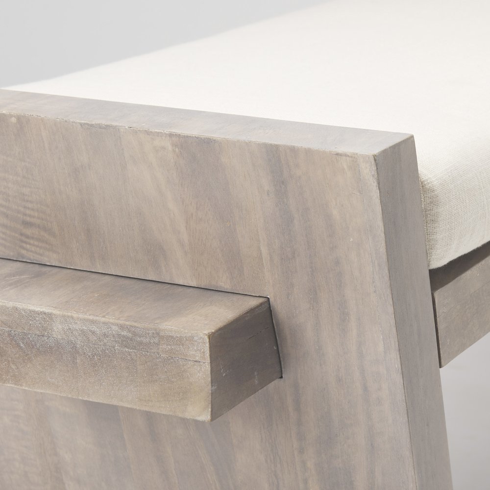 Elaine I 58L x 14.75W x 20H Brown Wood Upholstered Cream Seat Entryway Bench. Picture 4