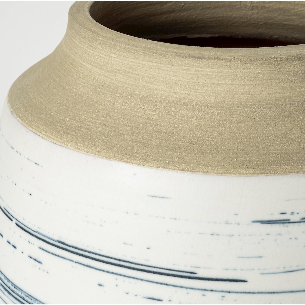 Sonnett Short White/Blue Ceramic Vase. Picture 5