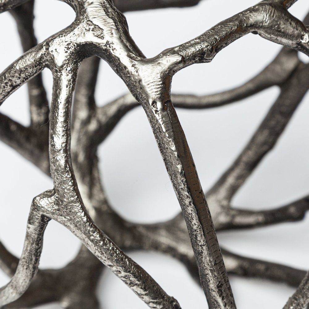 Sphaira I Small 5L x 5W Silver Cast Aluminum Decorative Tree Branch Orb. Picture 3