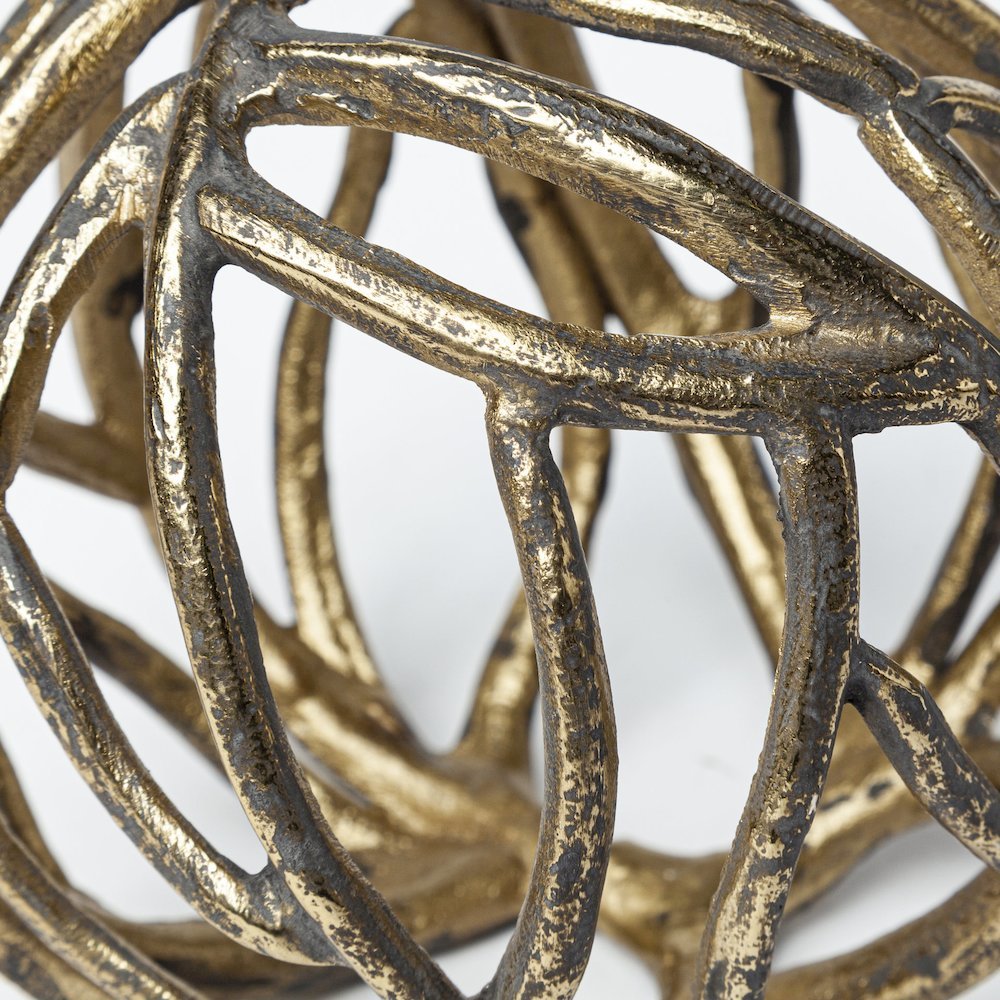Sphaira Noir II Large 7L x 7W Gold Cast Aluminum Decorative Tree Branch Orb. Picture 4
