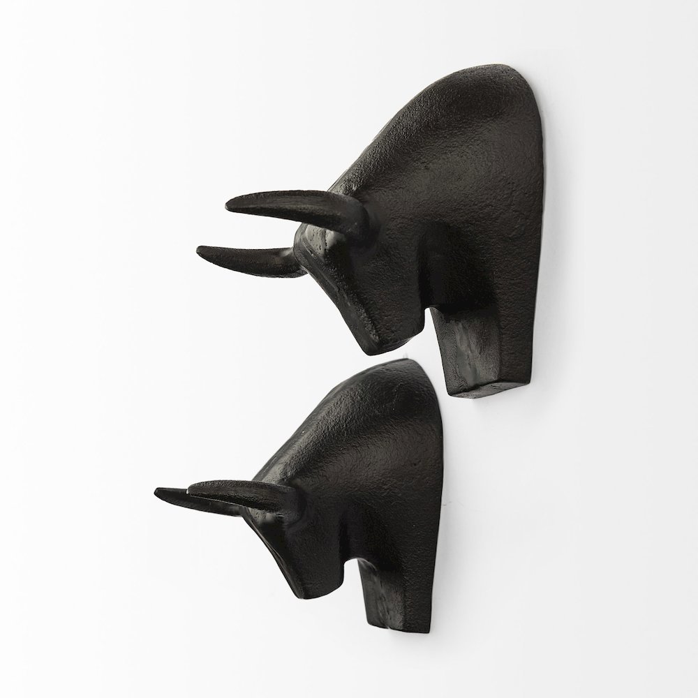 Tauro IV (Set of 2) Black Cast Aluminum Raging Bull Wall Decor. Picture 2