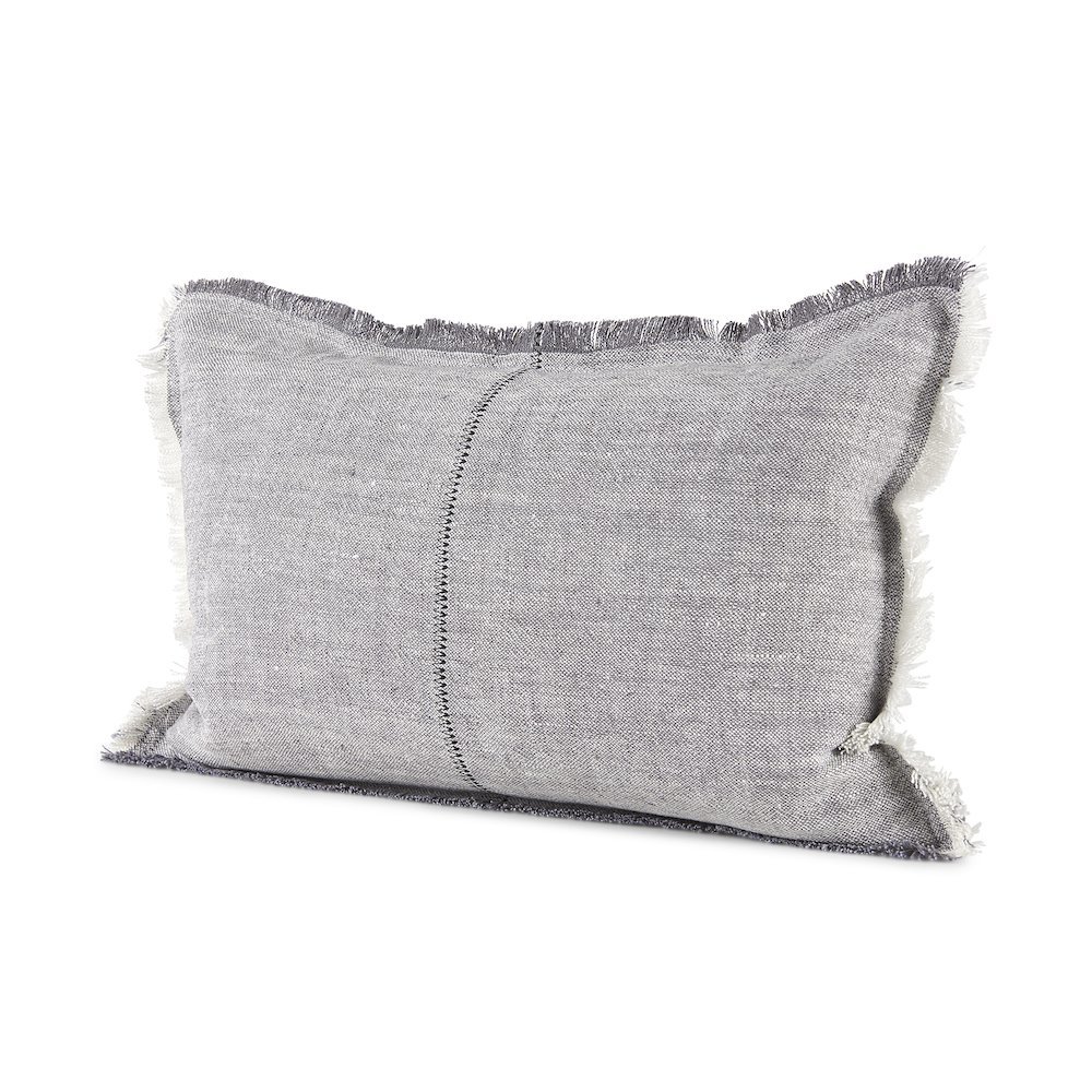 Thais 13L x 21W Gray Fabric Fringed Decorative Pillow Cover. Picture 1