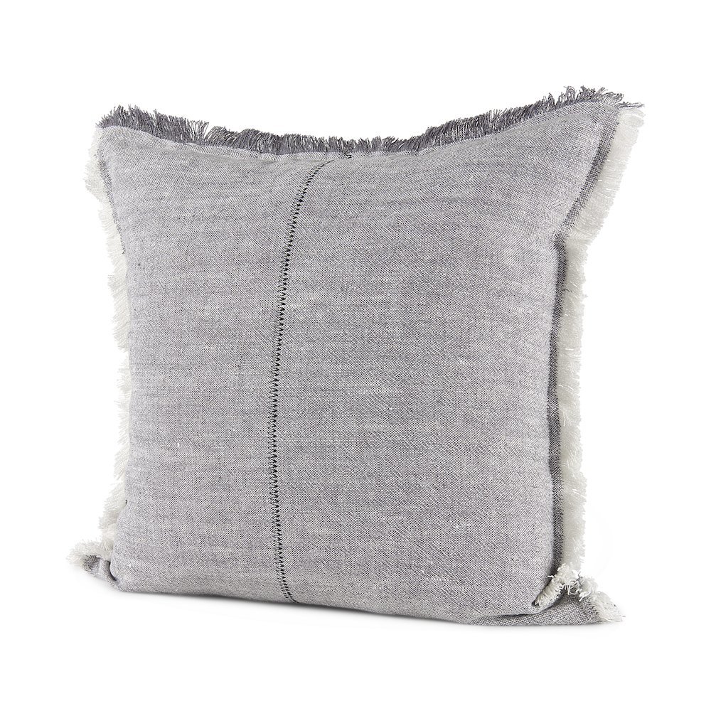 Thais 20L x 20W Blue and Cream Fringed Decorative Pillow Cover. Picture 1