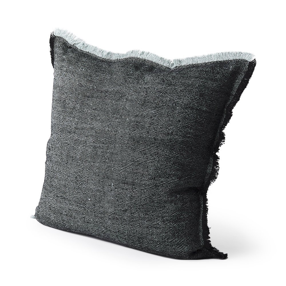 Malia 20L x 20W Black and Teal Fabric Fringed Pillow Cover. Picture 1