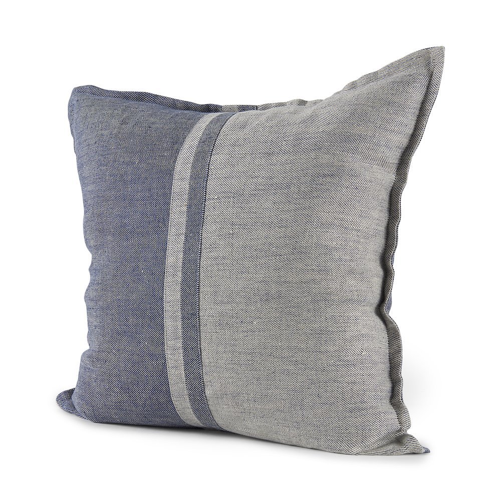 Aubrielle 20L x 20W Gray and Blue Fabric Color Blocked Decorative Pillow Cover. Picture 1