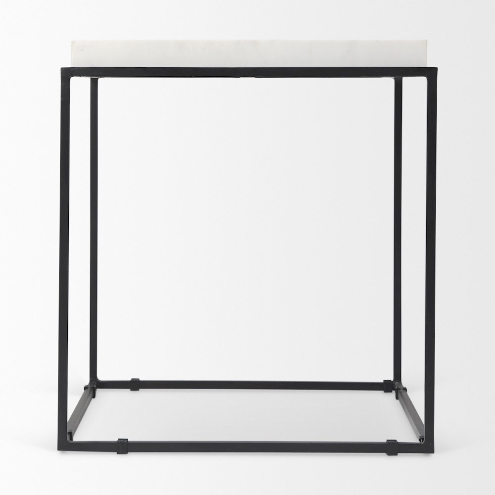 Nathan II 18" x 20" Square Top White Marble and Black Metal End/Side Table. Picture 4