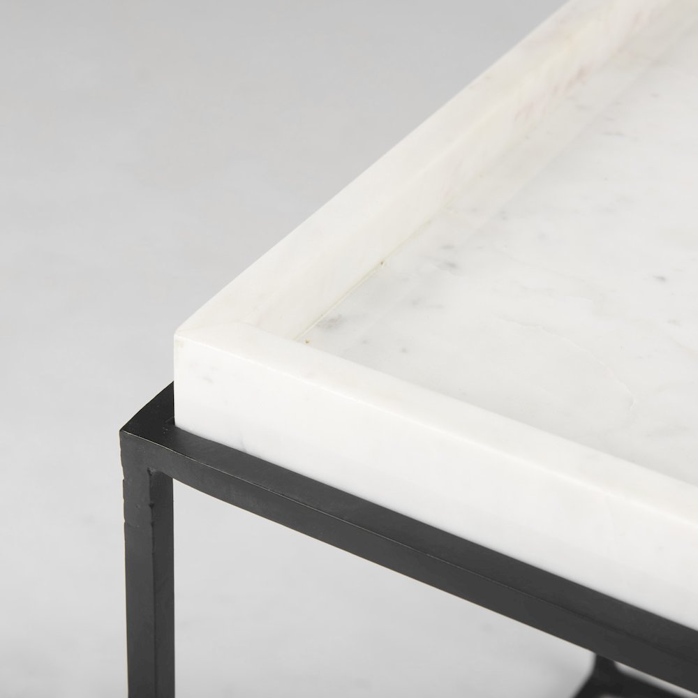 Nathan II 18" x 20" Square Top White Marble and Black Metal End/Side Table. Picture 5