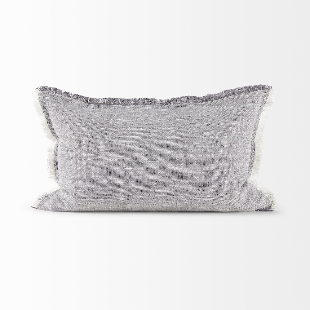 Thais 13L x 21W Gray Fabric Fringed Decorative Pillow Cover. Picture 4