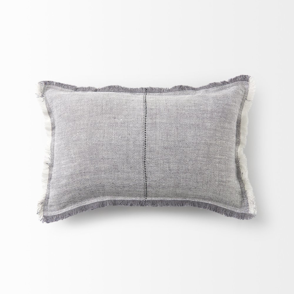 Thais 13L x 21W Gray Fabric Fringed Decorative Pillow Cover. Picture 5