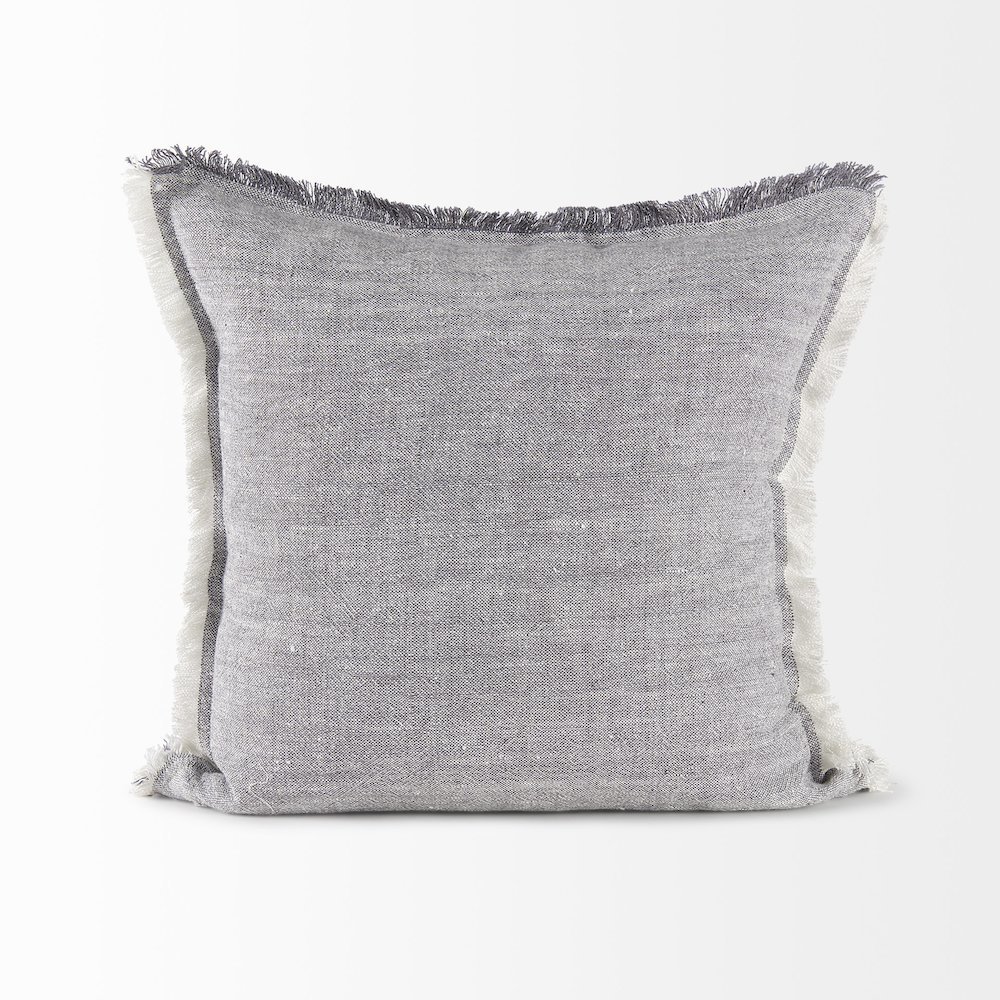 Thais 20L x 20W Blue and Cream Fringed Decorative Pillow Cover. Picture 4