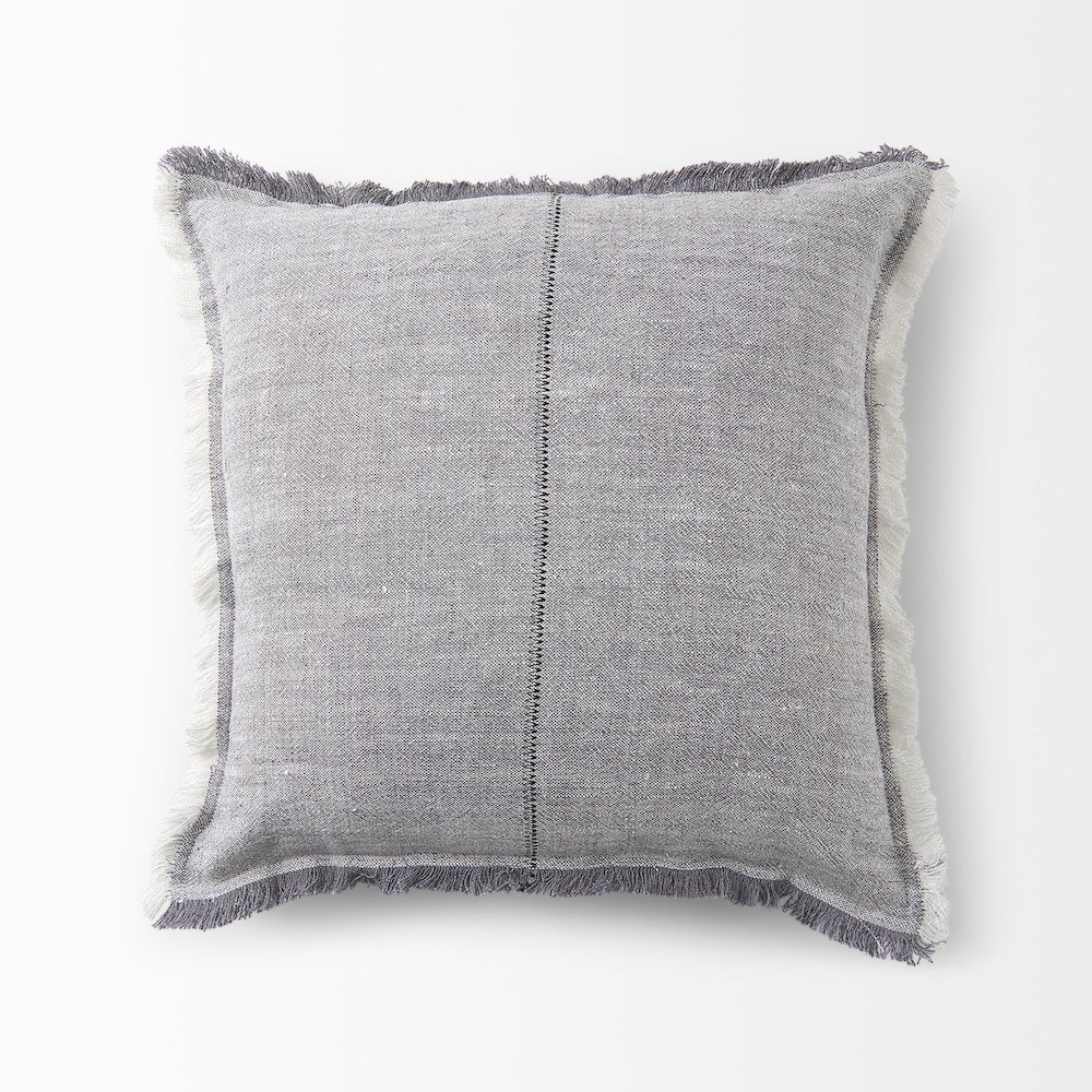 Thais 20L x 20W Blue and Cream Fringed Decorative Pillow Cover. Picture 5