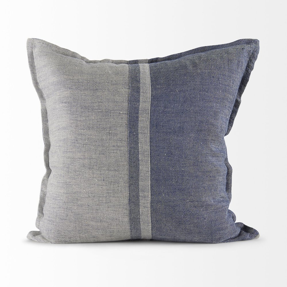 Aubrielle 20L x 20W Gray and Blue Fabric Color Blocked Decorative Pillow Cover. Picture 3