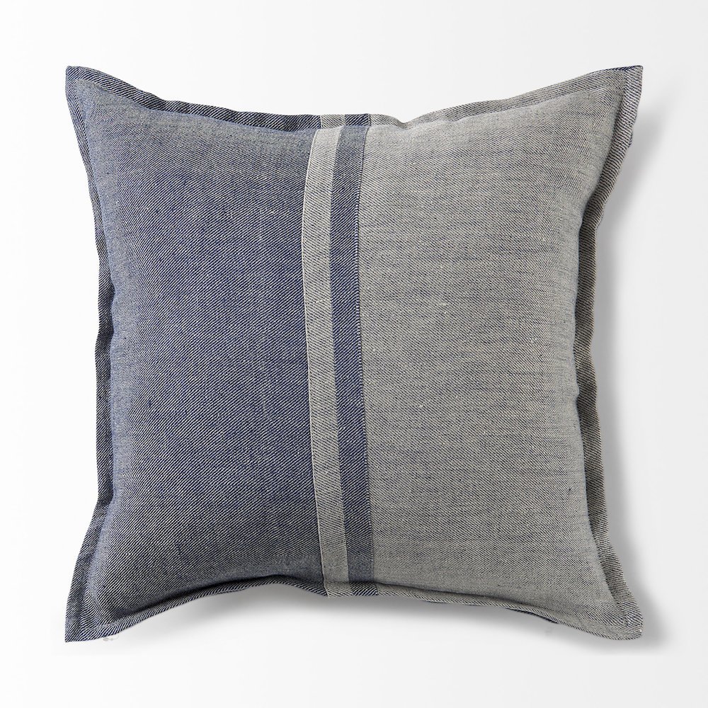 Aubrielle 20L x 20W Gray and Blue Fabric Color Blocked Decorative Pillow Cover. Picture 4