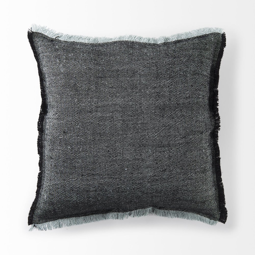 Malia 20L x 20W Black and Teal Fabric Fringed Pillow Cover. Picture 4