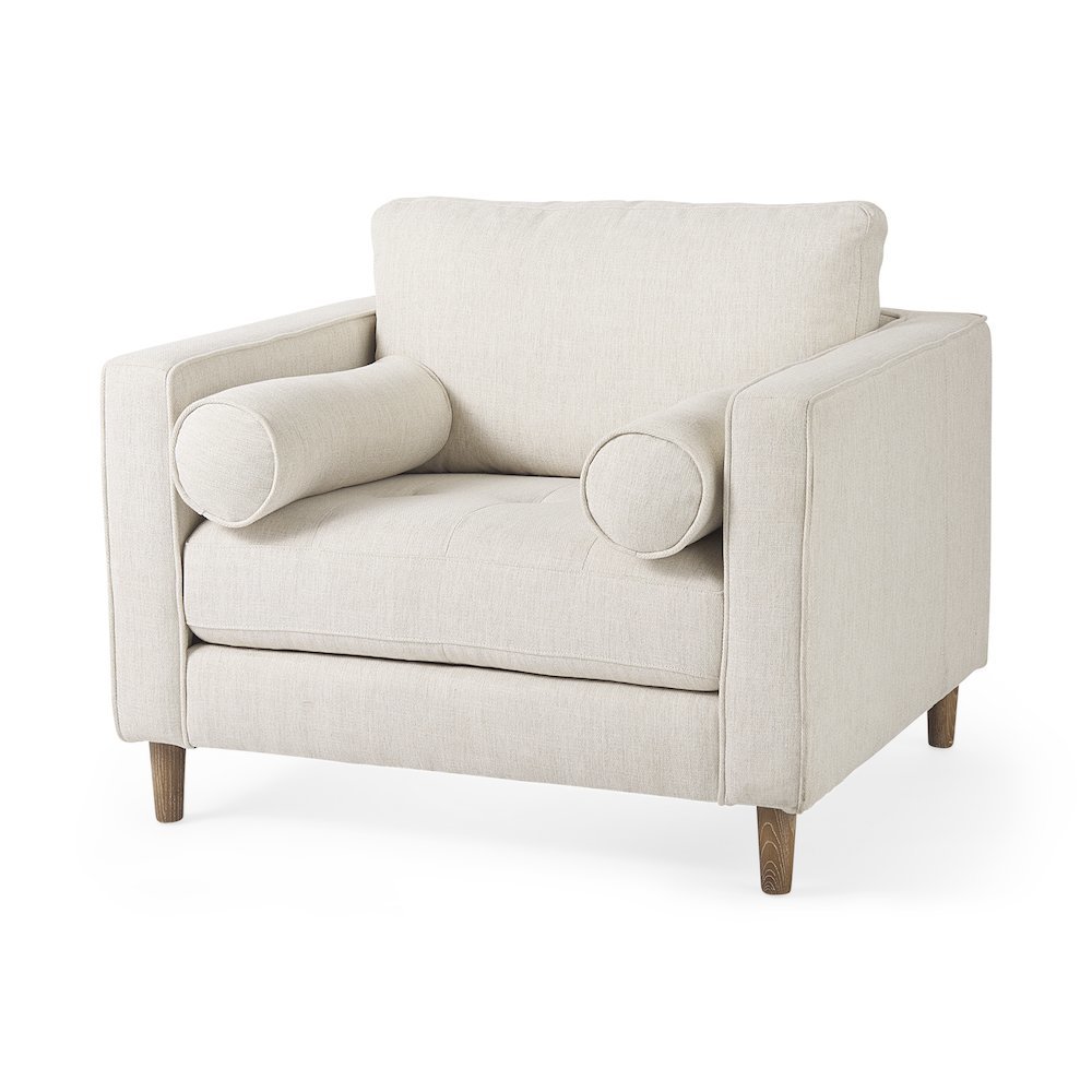 Loretta 40.7L x 36.2W x 33.9H Cream Fabric Chair W/ Two Bolster Cushions. Picture 1
