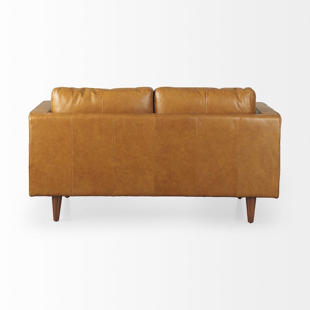 Svend 65.0L x 38.0W x 34.0H Tan Leather Love Seat Sofa. Picture 3