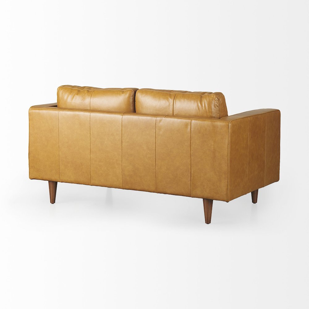 Svend 65.0L x 38.0W x 34.0H Tan Leather Love Seat Sofa. Picture 4