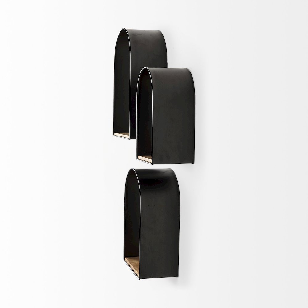 Finley Set of 3 Black Metal W/Wood Wall Shelves. Picture 2
