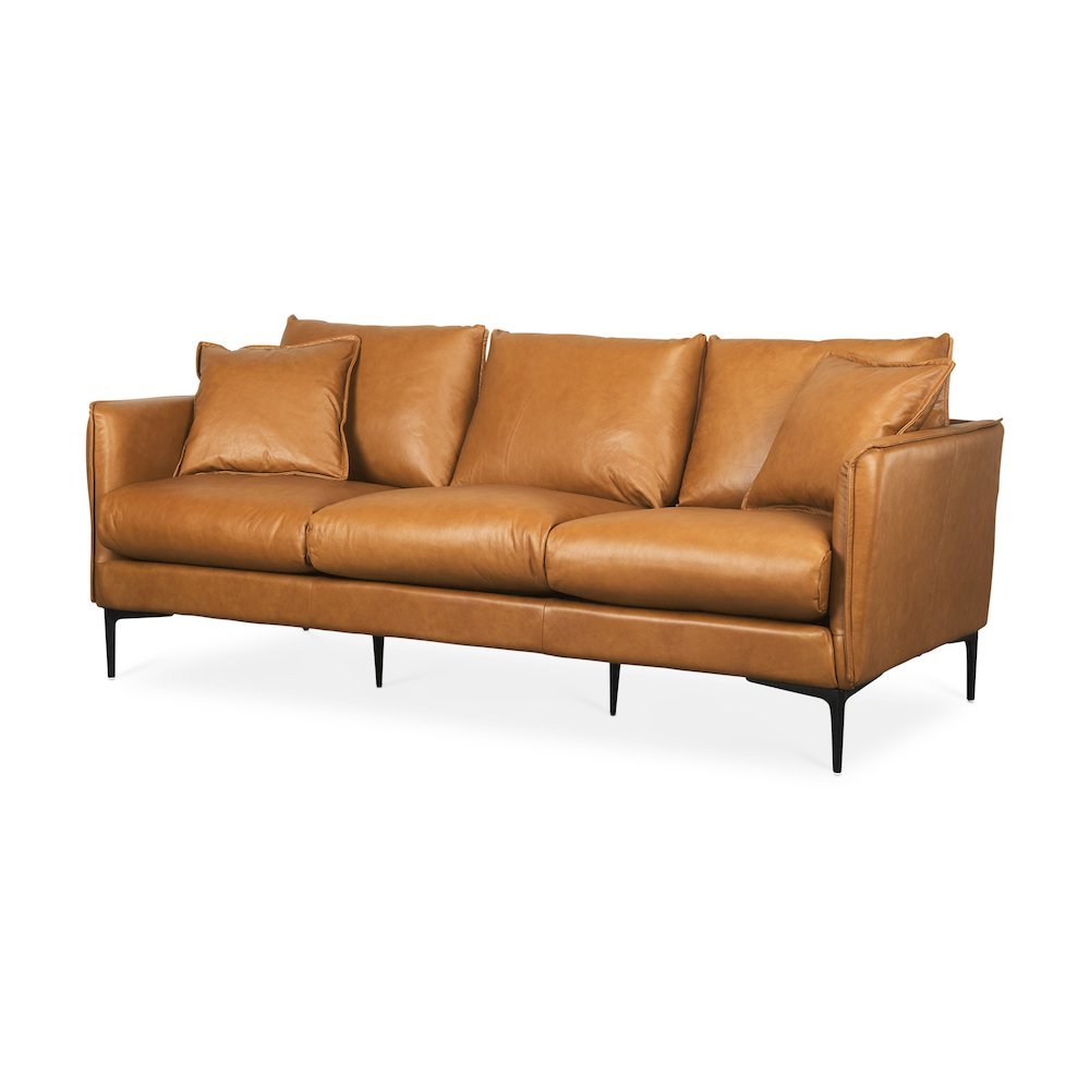 Lake Como 85.8L x 36.6W x 32.3H Tan Leather Three Seater Sofa. Picture 1