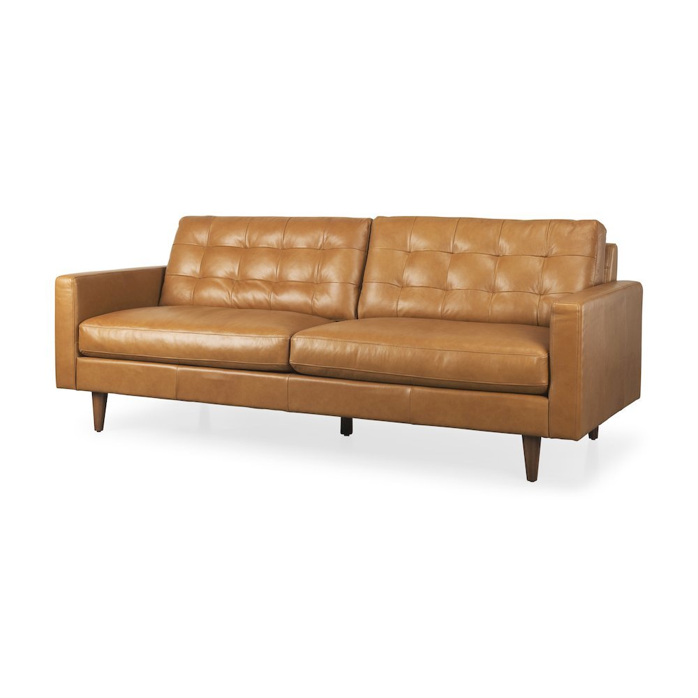 Olaf 88.2L x 37.8W x 35.0H Tan Leather Sofa. Picture 1
