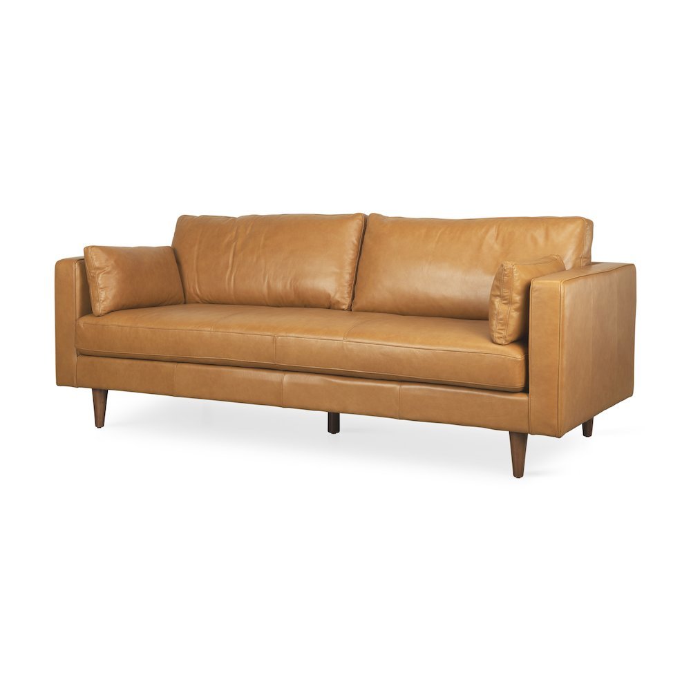 Elton  87.8L x 37.8W x 34.6H Tan Leather Sofa. Picture 1