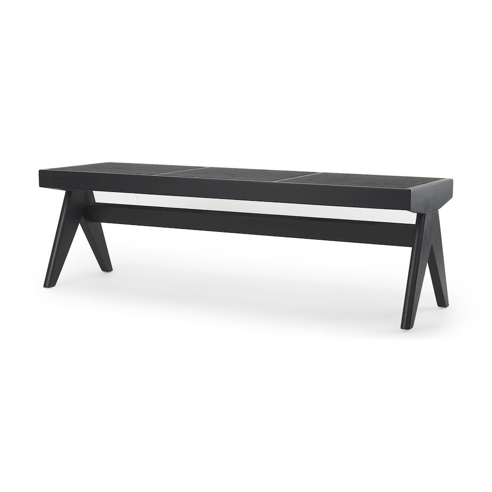 Arvin 59.1L x 17.7W x 18.1H Black Wooden Bench. Picture 1