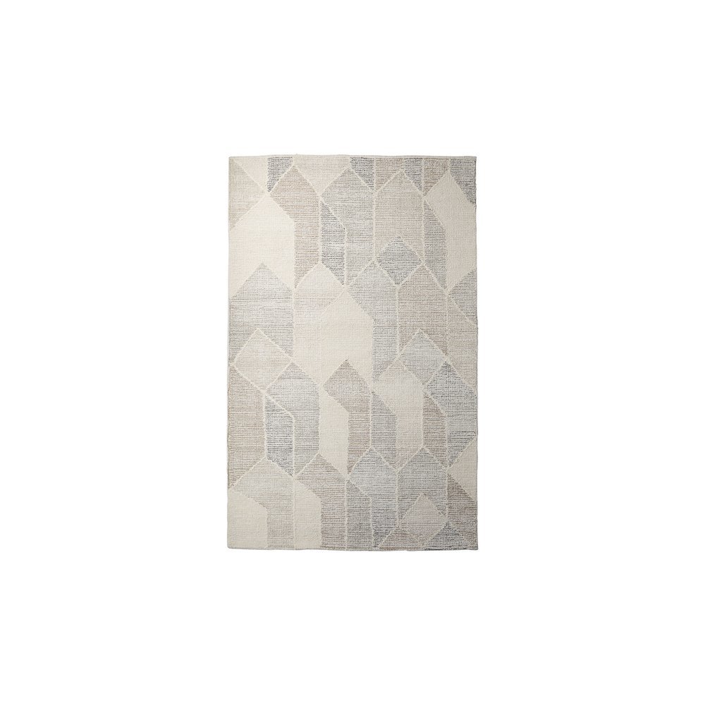 Kolt 5x8 Neutral Geometric Patterned Wool Area Rug. Picture 1
