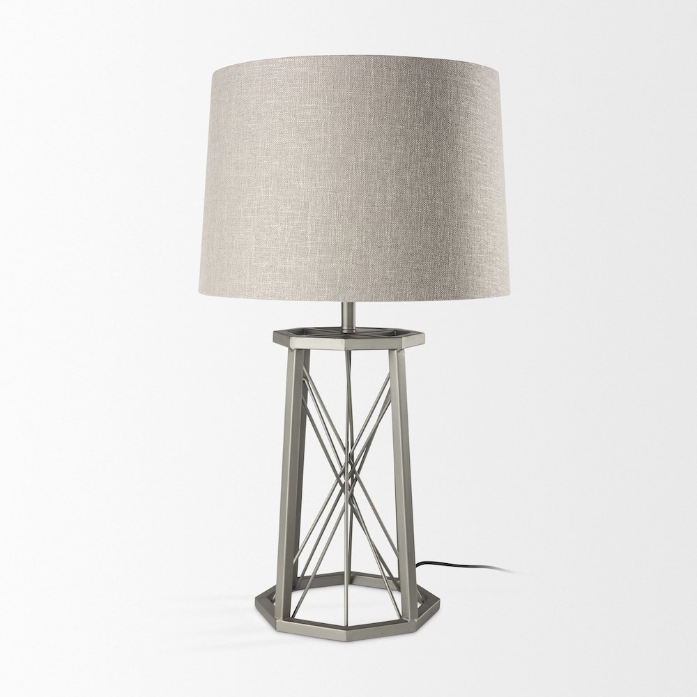 Raen (28.5"H) Gray Metal Octagonal Base w/Beige Shade Table Lamp. Picture 3
