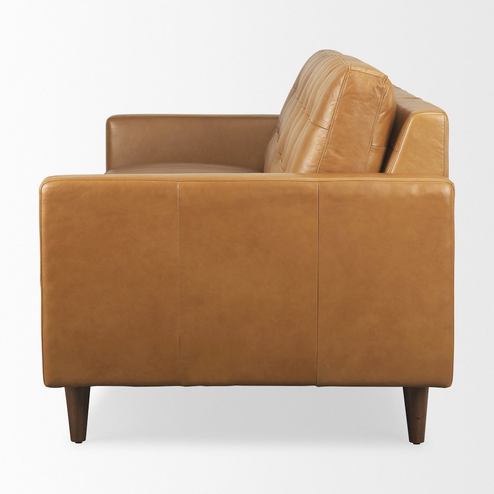 Olaf 88.2L x 37.8W x 35.0H Tan Leather Sofa. Picture 3