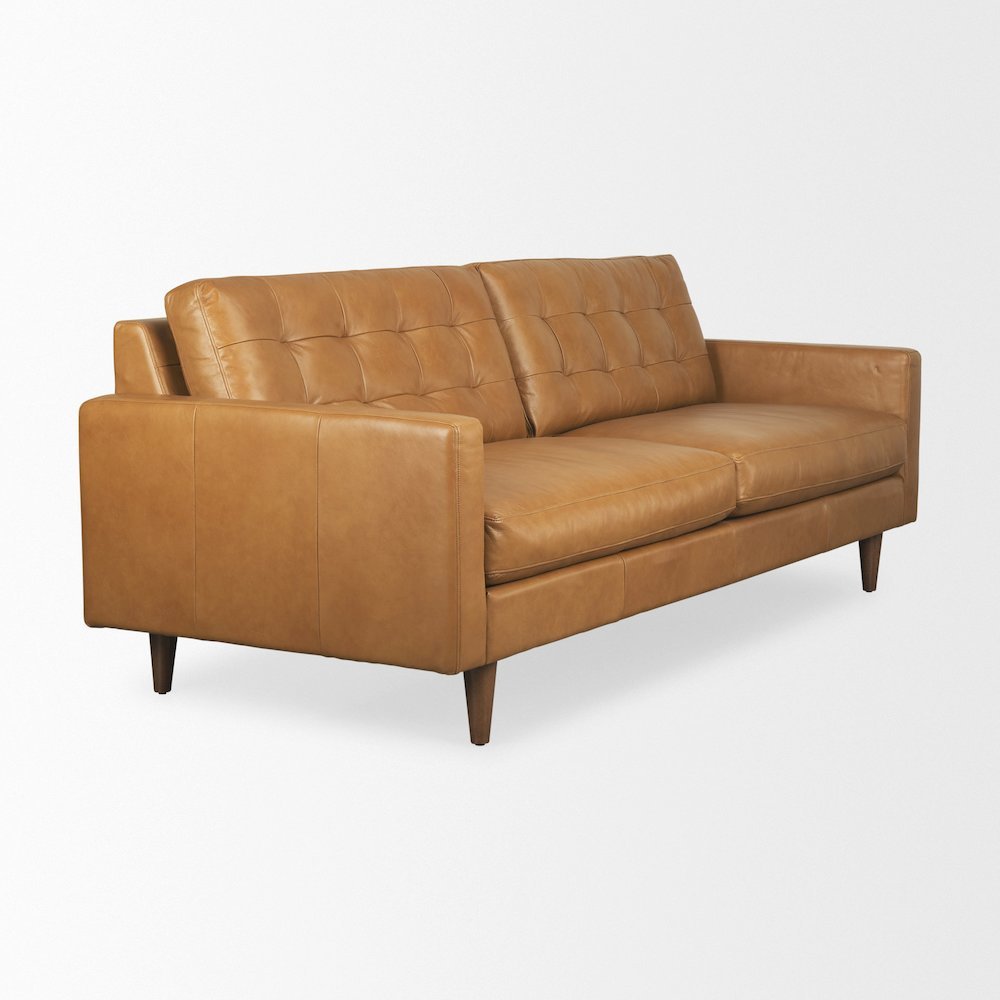 Olaf 88.2L x 37.8W x 35.0H Tan Leather Sofa. Picture 5
