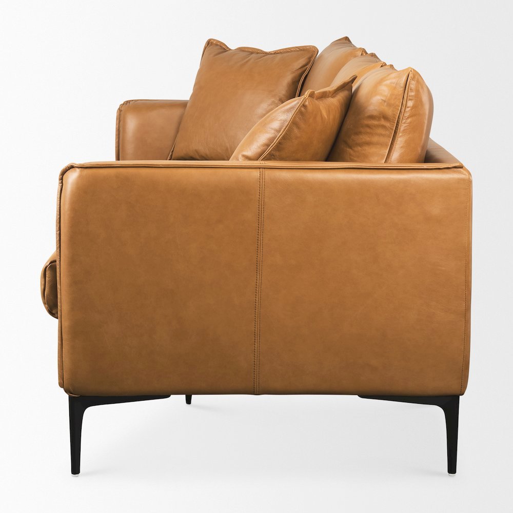 Lake Como 85.8L x 36.6W x 32.3H Tan Leather Three Seater Sofa. Picture 3