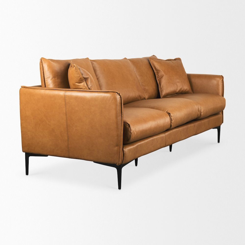 Lake Como 85.8L x 36.6W x 32.3H Tan Leather Three Seater Sofa. Picture 5