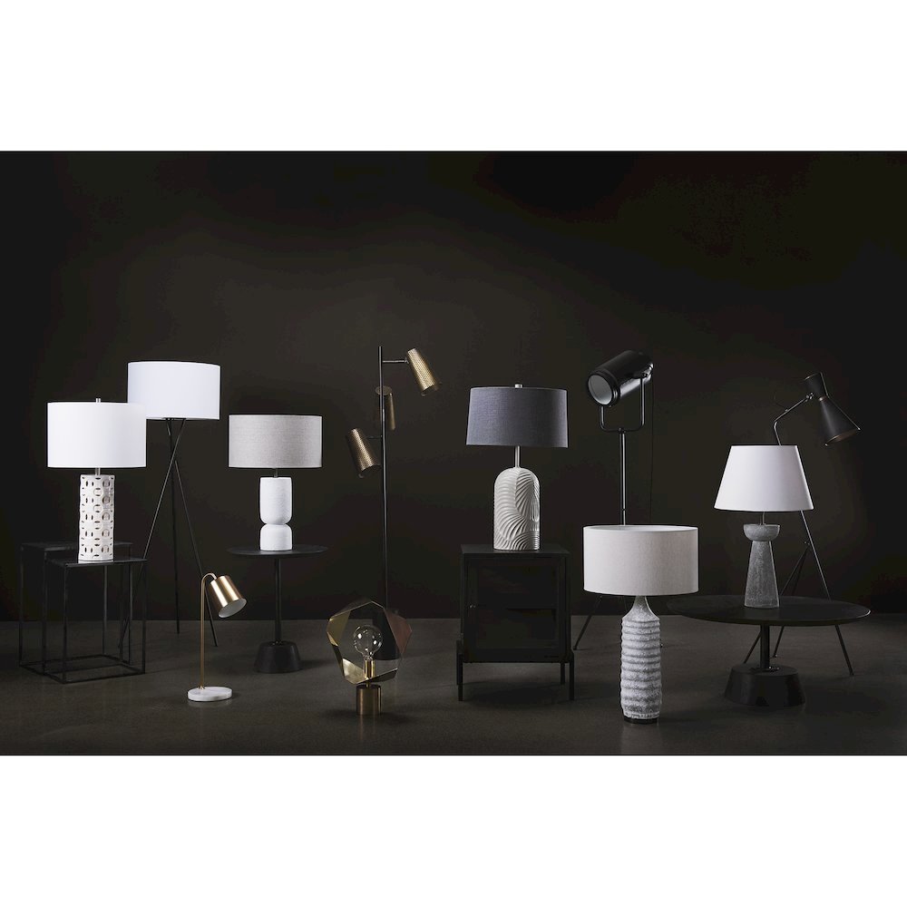 Everly  15.0L x 15.0W x 27.5H White Cement W/Beige Shade Table Lamp. Picture 5