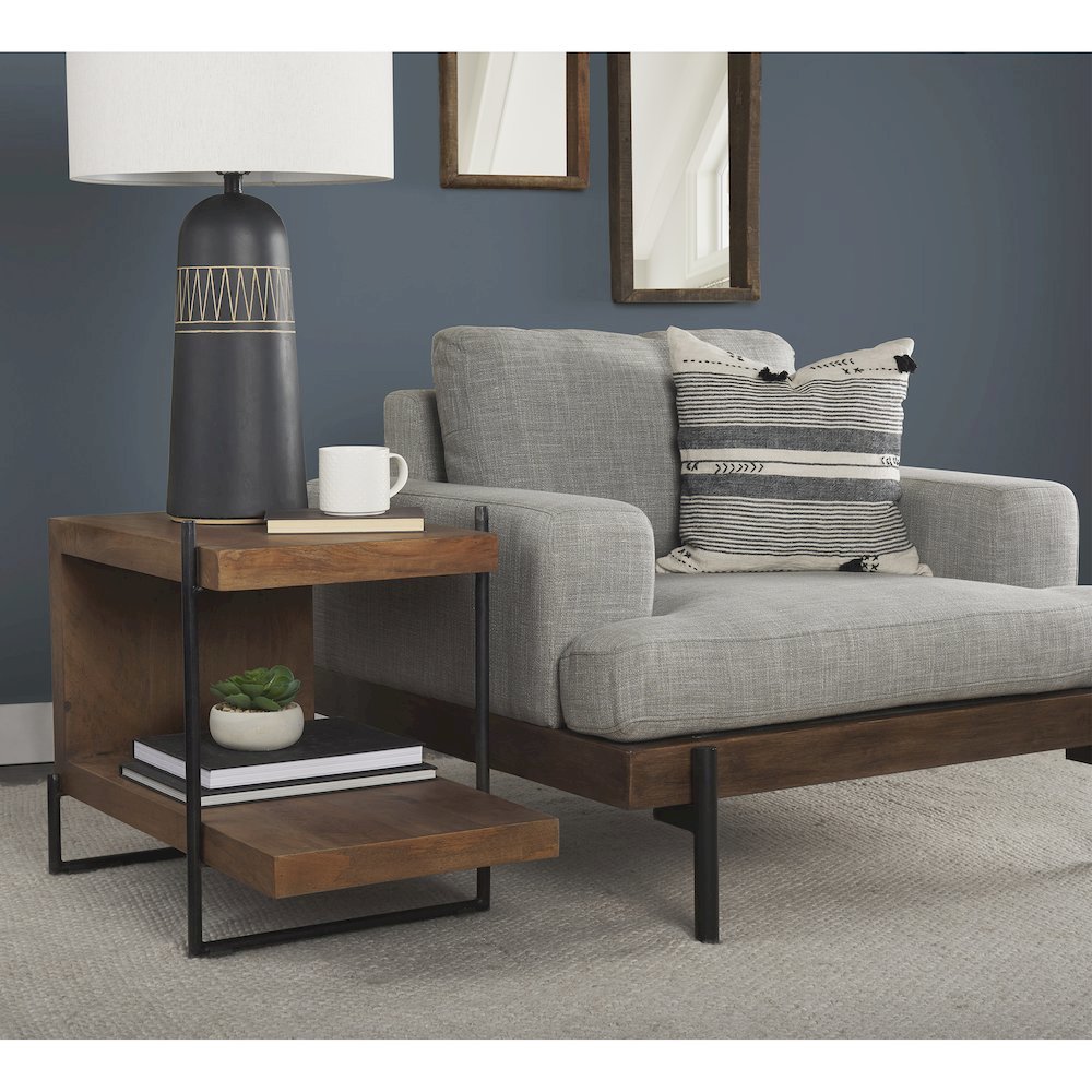 Javier 18.0L x 18.0W x 30.75H Black Base W/Cream Fabric Shade Table Lamp. Picture 3