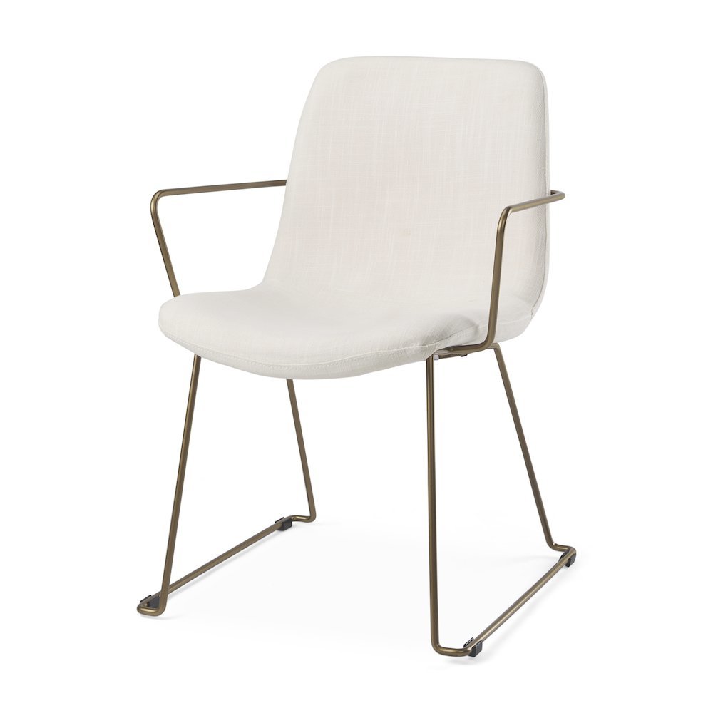 Sawyer Cream Fabric Wrap Gold Metal Frame Dining Chair. Picture 1