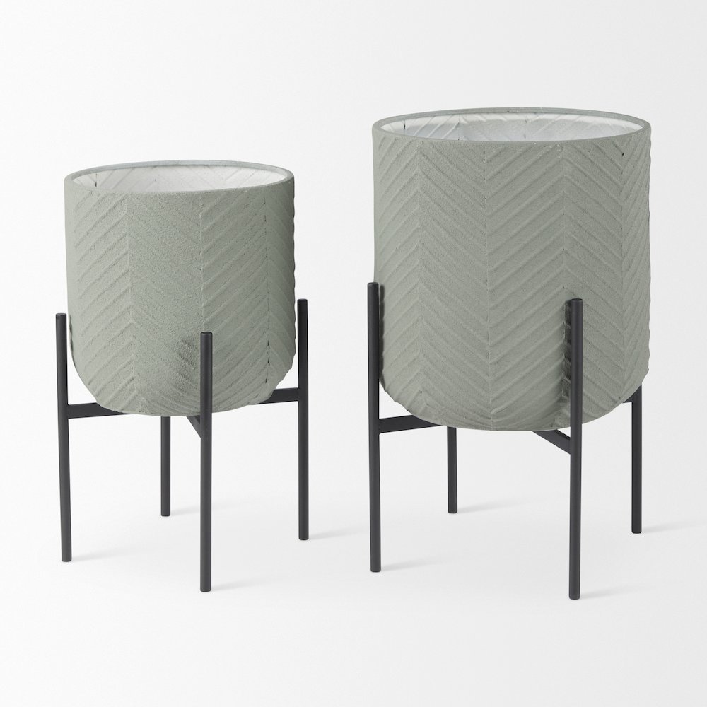 Mabel Set of Two 15.4 x 24.8  Green Top W/ Black Iron Base Plant Stands. Picture 2