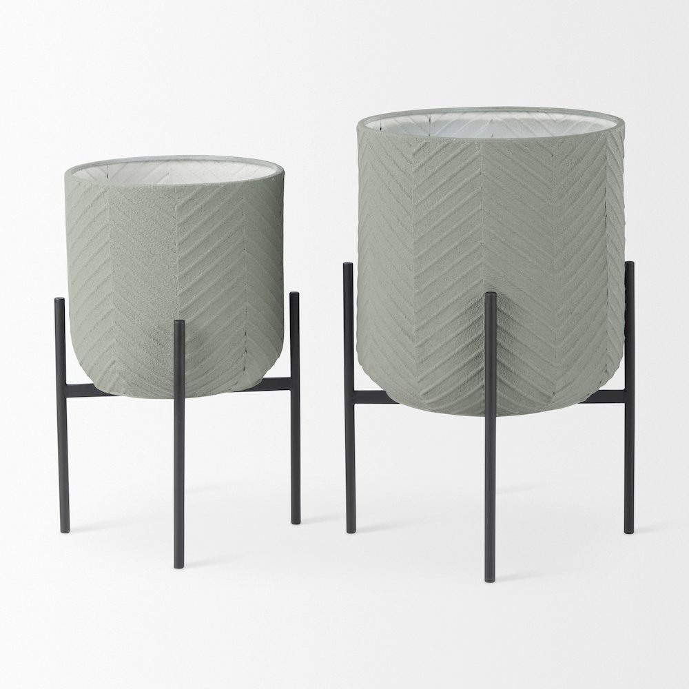 Mabel Set of Two 15.4 x 24.8  Green Top W/ Black Iron Base Plant Stands. Picture 3