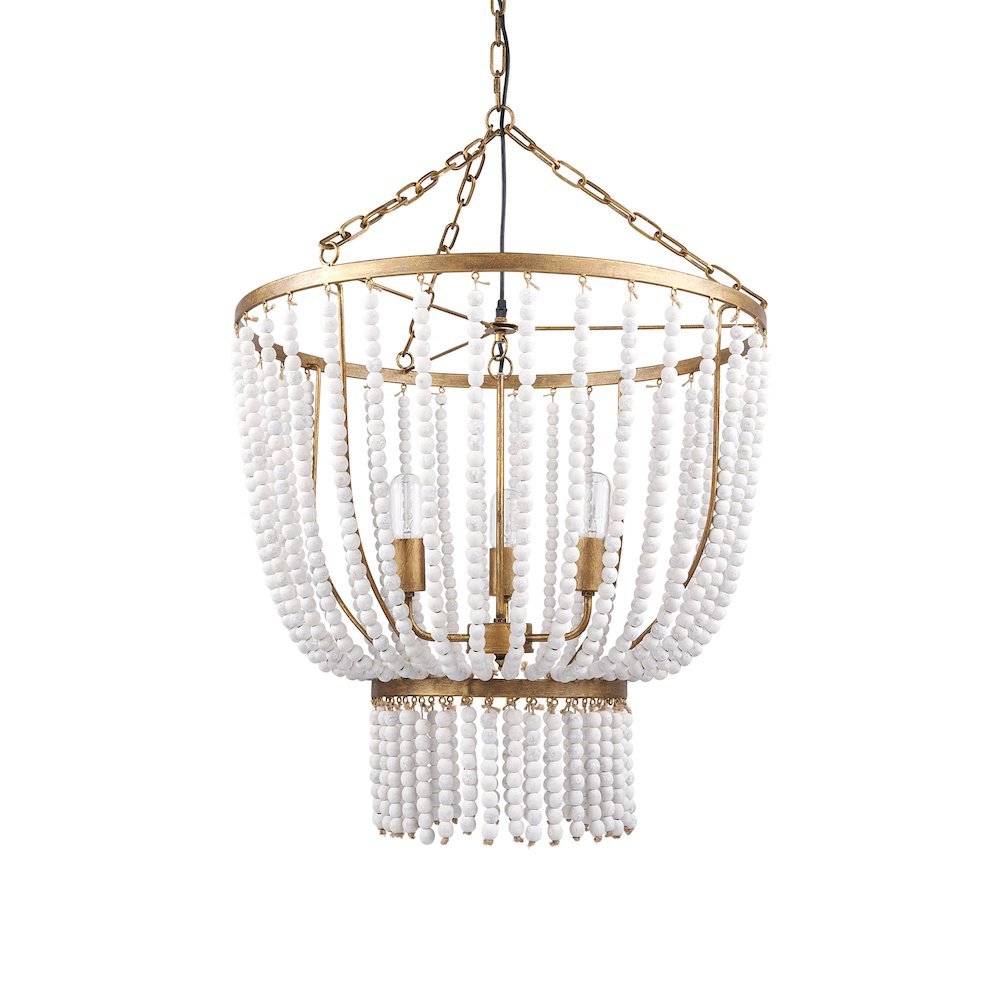 Rhone Gold Metal and Wood Beaded Chandelier. Picture 1
