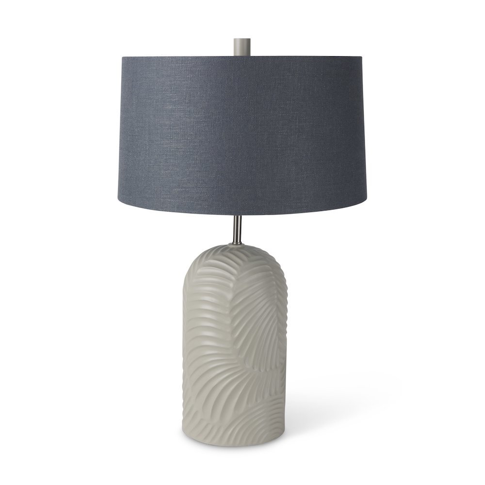 Quinn 19.0L x 19.0W x 24.6H Beige Base W/Navy Fabric Shade Table Lamp. Picture 1